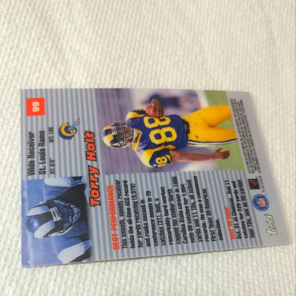 Torry Holt 1999 Bowman's Best Performers Raw NFL Football Trading Card #99 - Picture 4 of 6